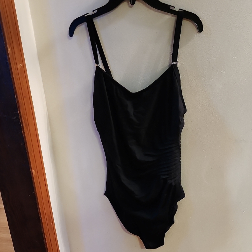 Calvin Klein Black Satin One-Piece Swimsuit